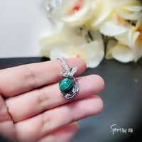 Natural Green Malachite Phoenix Necklace White Gold plated Sterling Silver Bird Pendant #559