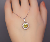 Genuine Peridot Necklace - Sterling Silver Green Peridot Flower Necklace Diamond 18k white gold 1079