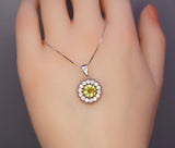 Genuine Peridot Necklace - Sterling Silver Green Peridot Flower Necklace Diamond 18k white gold 1079