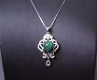 Malachite Necklace 925 Sterling Silver High Quality - Natural Green Malachite Pendant - Silver Flower Tassel Malachite Jewelry #501