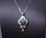 Malachite Necklace 925 Sterling Silver High Quality - Natural Green Malachite Pendant - Silver Flower Tassel Malachite Jewelry #501