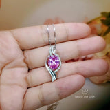 Large Pink Tourmaline Necklace - Gemstone Wave 3 CT Large Pink Tourmaline Pendant - White Gold coated Sterling Silver Jewelry #660