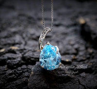 Classic Simple Aquamarine Necklace - 18KGP& Sterling Silver - Teardrop Blue Aquamarine Pendant - March Birthstone - Pear 3.5 CT Large #680