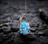 Classic Simple Aquamarine Necklace - 18KGP& Sterling Silver - Teardrop Blue Aquamarine Pendant - March Birthstone - Pear 3.5 CT Large #680