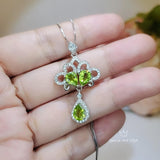 Natural Green Peridot Necklace - Gemstone Phoenix Peacock Genuine Peridot Pendant -18kgp sterling silver #617