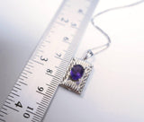 Sterling Silver Amethyst Necklace, Geometric Rectangle Natural Amethyst Pendant 925 Silver Box Chain February Birthstone 1055