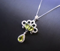 Natural Green Peridot Necklace - Gemstone Phoenix Peacock Genuine Peridot Pendant -18kgp sterling silver #617