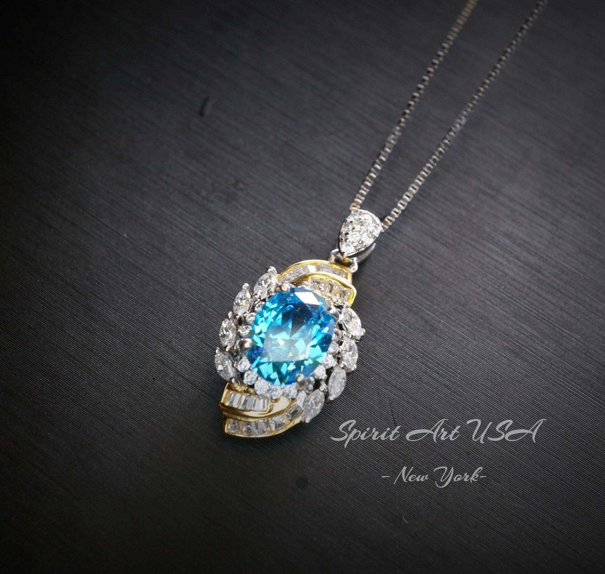 The Spiral of Life Blue Topaz Necklace Gemstone Swirl White Blue Topaz Pendant Jewelry Sterling Silver #656