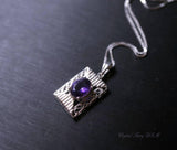 Sterling Silver Amethyst Necklace, Geometric Rectangle Natural Amethyst Pendant 925 Silver Box Chain February Birthstone 1055