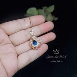 Teardrop Tanzanite Necklace Rose Gold Sterling Silver 3CT Blue Tanzanite Pendant December Birthstone - Layered Lily Flower #751