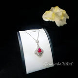 Mandolin flower Red Ruby Necklace - 1.2 ct Trillion Cut Red Ruby Pendant - White Gold coated Sterling Silver #678
