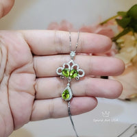 Natural Green Peridot Necklace - Gemstone Phoenix Peacock Genuine Peridot Pendant -18kgp sterling silver #617