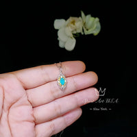 Tiny Thorn Apple Paraiba Necklace - Gold decorated Sterling Silver Minimalist Oval Blue Paraiba Pendant - Blessing Buddha Hand Jewelry #115