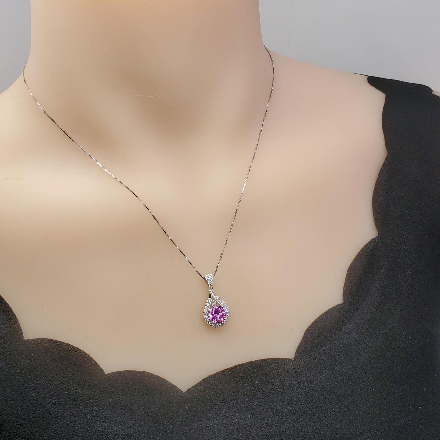 Pink Tourmaline Round Necklace - Fuchsia Tourmaline Sterling Silver 8mm 1.5Ct Pink Gemstone #387
