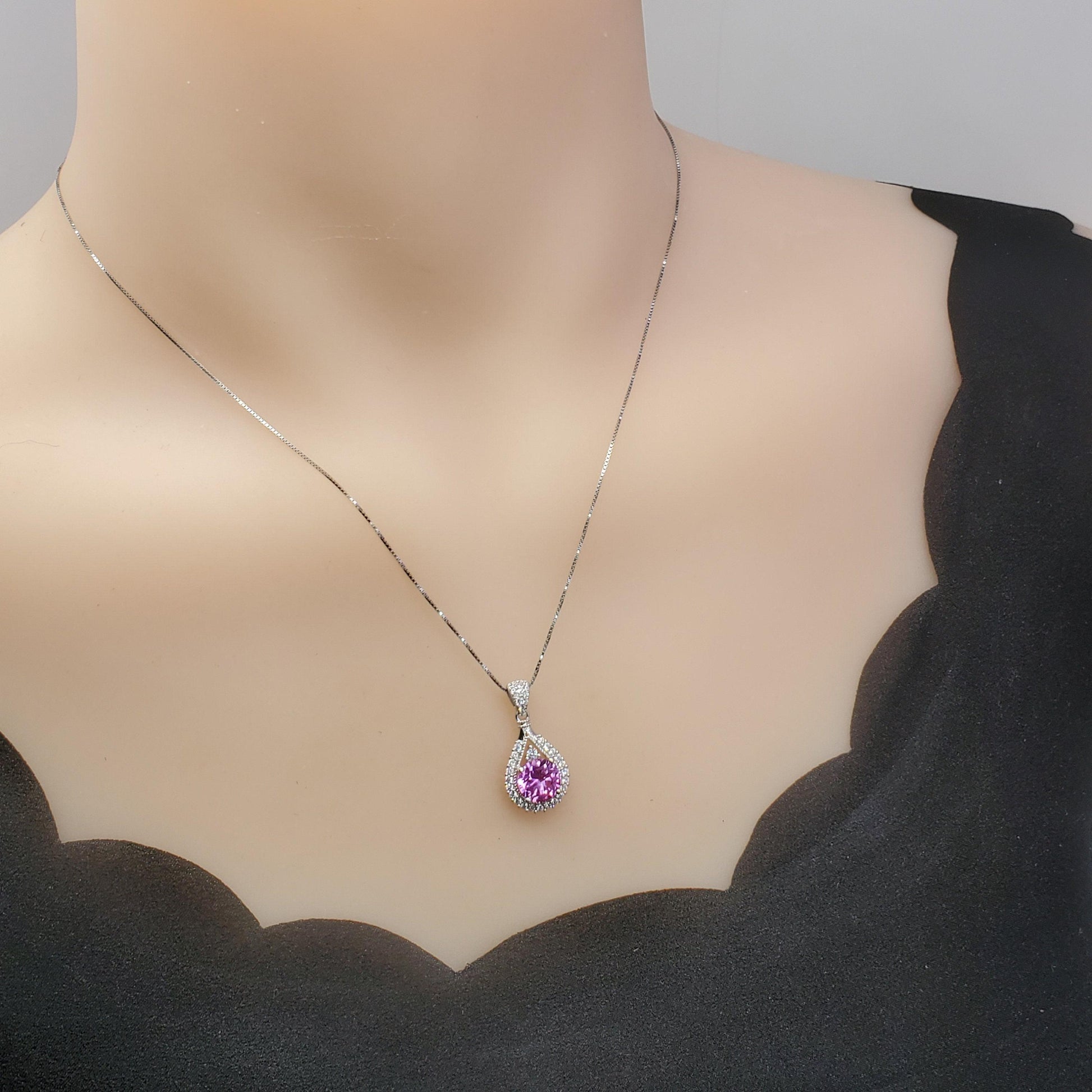 Pink Tourmaline Round Necklace - Fuchsia Tourmaline Sterling Silver 8mm 1.5Ct Pink Gemstone #387