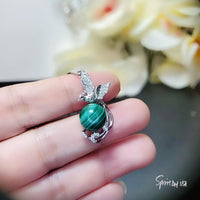 Natural Green Malachite Phoenix Necklace White Gold plated Sterling Silver Bird Pendant #559
