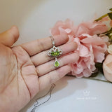Natural Green Peridot Necklace - Gemstone Phoenix Peacock Genuine Peridot Pendant -18kgp sterling silver #617