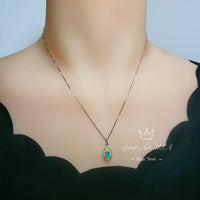 Tiny Thorn Apple Paraiba Necklace - Gold decorated Sterling Silver Minimalist Oval Blue Paraiba Pendant - Blessing Buddha Hand Jewelry #115