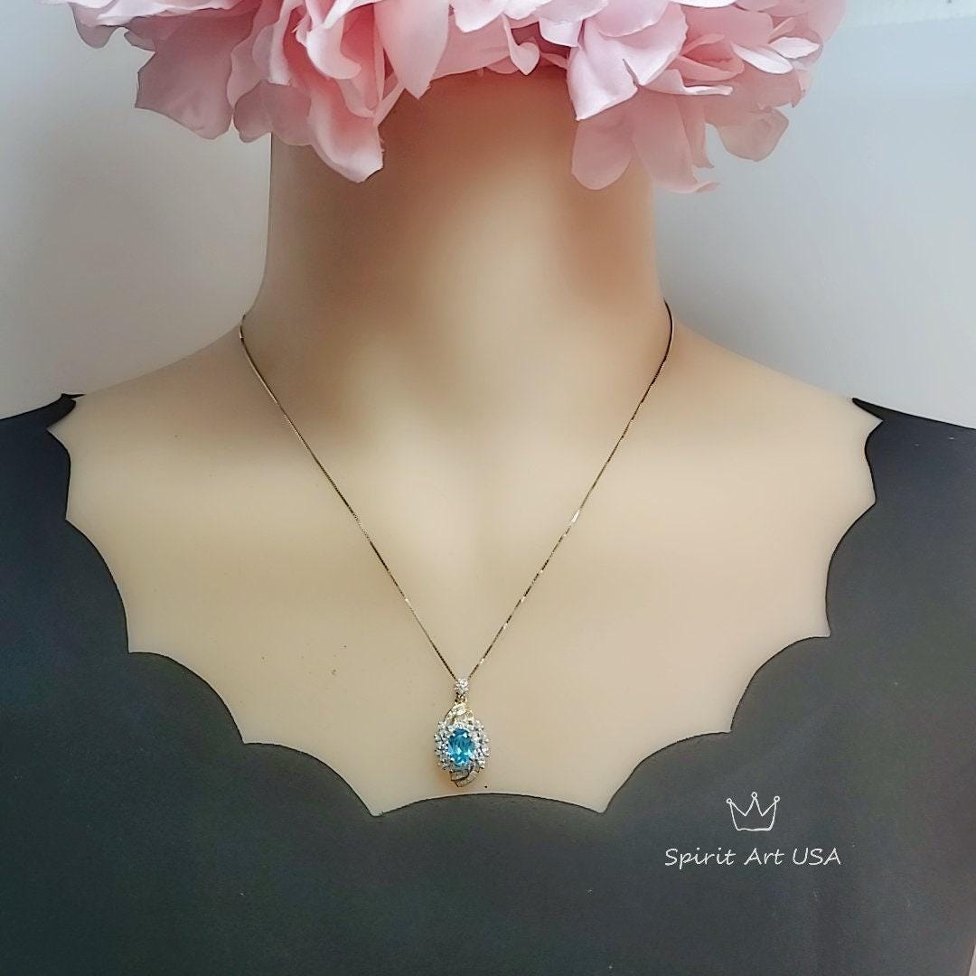 The Spiral of Life Blue Topaz Necklace Gemstone Swirl White Blue Topaz Pendant Jewelry Sterling Silver #656