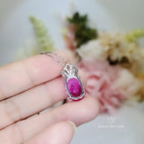 Pink Tourmaline Necklace - Large Oval - Diamond Crown - 6 CT Rose Red Fuchsia Lab Created Tourmaline Pendant - 18KGP @ sterling silver #805