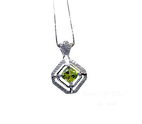 Genuine Peridot Necklace Diamond Crown Square Peridot Pendant 18KGP @ Sterling Silver - Double Halo 1CT Natural Green Peridot Jewelry #303