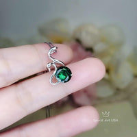 8mm Emerald Necklace - 18KGP Sterling Silver - Swan Pendant - May Birthstone Luxury Simple Emerald Jewelry - Swan Necklace 1072