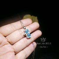 Aquamarine Necklace Sterling Silver Cat 1.5 Ct Kitty Sim Gemstone Blue Pendant White Gold Plated March Birthstone Pet Lover Jewelry #218
