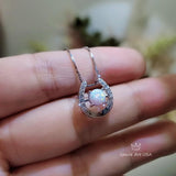 White Opal Horseshoe Necklace Sterling Silver Dainty Diamond Stone Opal Choker, Minimalist White Gold coated Opal Jewelry 1114