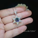 Gemstone Star Mystic Topaz Necklace - 18KGP Sterling Silver - 6 Point Star Pendant - 2CT Hexagram Art Deco Rainbow Topaz Jewelry #816