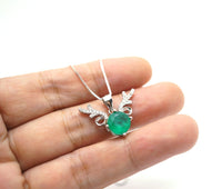 Emerald Necklace - Sterling Silver Deer Antler Necklace - 18kGP - 8 MM 2 CT Round Cut Green Emerald Jewelry #460