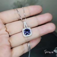 Tanzanite Necklace -Sterling Silver Dainty Square Solitaire 8mm Round Lab Created Tanzanite Jewelry #327