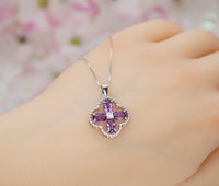 Natural Amethyst Necklace - Four Leaf Clover Pendant - 18KGP @ Sterling Silver Genuine Amethyst Jewelry #200