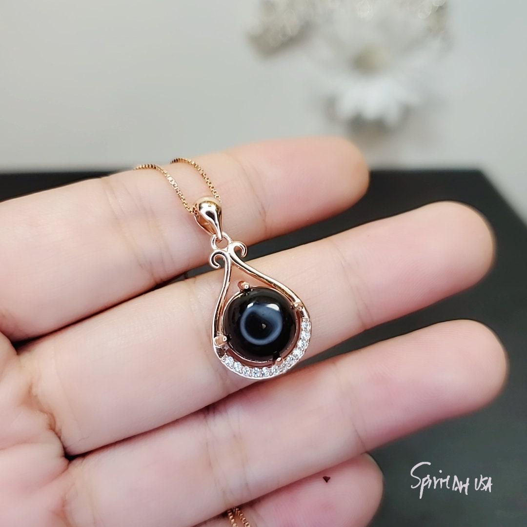 Black Onyx Necklace - Rose Gold coated 925 Sterling Silver Black Agate - Pendant High Frequency Protective Energy Root Chakra Healing #147