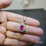 Ruby Necklace double Gemstone Teardrop Halo Red Gemstone Pendant 18KGP Sterling Silver Pear gemstone Jewelry #361