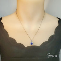 Tanzanite Necklace -Sterling Silver Dainty Square Solitaire 8mm Round Lab Created Tanzanite Jewelry #327