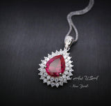 Double Halo Teardrop Ruby Necklace, 18KGP Sterling Silver, 2.75 CT Large Red Ruby Pendant, Gemstone Pear Jewelry #586