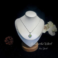 Genuine Peridot Necklace Diamond Crown Square Peridot Pendant 18KGP @ Sterling Silver - Double Halo 1CT Natural Green Peridot Jewelry #303