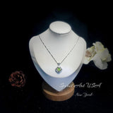 Genuine Peridot Necklace Diamond Crown Square Peridot Pendant 18KGP @ Sterling Silver - Double Halo 1CT Natural Green Peridot Jewelry #303
