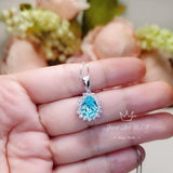 Large Teardrop Aquamarine Necklace - Sterling Silver 3 CT Blue Aquamarine Pendant March Birthstone Pink Tourmaline Halo Pear Aquamarine #528