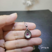 Ruby Necklace double Gemstone Teardrop Halo Red Gemstone Pendant 18KGP Sterling Silver Pear gemstone Jewelry #361