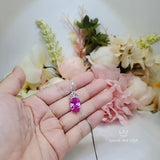 Pink Tourmaline Necklace - Large Oval - Diamond Crown - 6 CT Rose Red Fuchsia Lab Created Tourmaline Pendant - 18KGP @ sterling silver #805