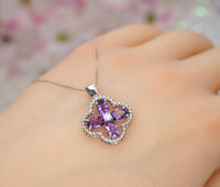 Natural Amethyst Necklace - Four Leaf Clover Pendant - 18KGP @ Sterling Silver Genuine Amethyst Jewelry #200