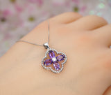 Natural Amethyst Necklace - Four Leaf Clover Pendant - 18KGP @ Sterling Silver Genuine Amethyst Jewelry #200