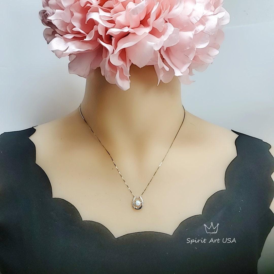 White Opal Horseshoe Necklace Sterling Silver Dainty Diamond Stone Opal Choker, Minimalist White Gold coated Opal Jewelry 1114