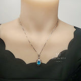 Large Blue Topaz Necklace Sterling Silver - White Gold coated - November Birthstone - 3 CT Gemstone Flower Swiss Blue Topaz Pendant #752