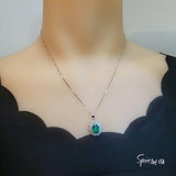 Double Halo Gemstone Emerald Necklace - White Gold Sterling Silver Halo Solitaire 3 Ct Emerald Pendant - Oval Cut May Birthstone #628