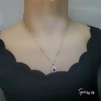 Ruby Necklace double Gemstone Teardrop Halo Red Gemstone Pendant 18KGP Sterling Silver Pear gemstone Jewelry #361