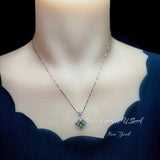 Genuine Peridot Necklace Diamond Crown Square Peridot Pendant 18KGP @ Sterling Silver - Double Halo 1CT Natural Green Peridot Jewelry #303