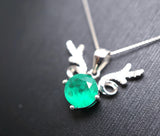 Emerald Necklace - Sterling Silver Deer Antler Necklace - 18kGP - 8 MM 2 CT Round Cut Green Emerald Jewelry #460