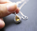 Citrine Necklace - Solitaire Yellow Gemstone 925 sterling silver teardrop pear Natural Citrine pendant #358